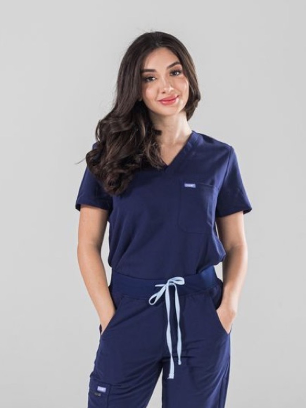Figs women’s Navy Short Sleeve V-Neck Scrub Top